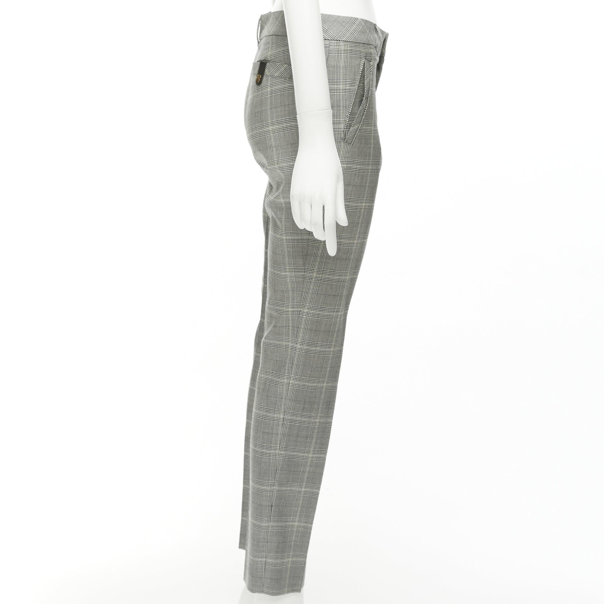 GUCCI grey houndstooth wool silk high waist gold logo back tapered pants IT38 XS In Excellent Condition In Hong Kong, NT