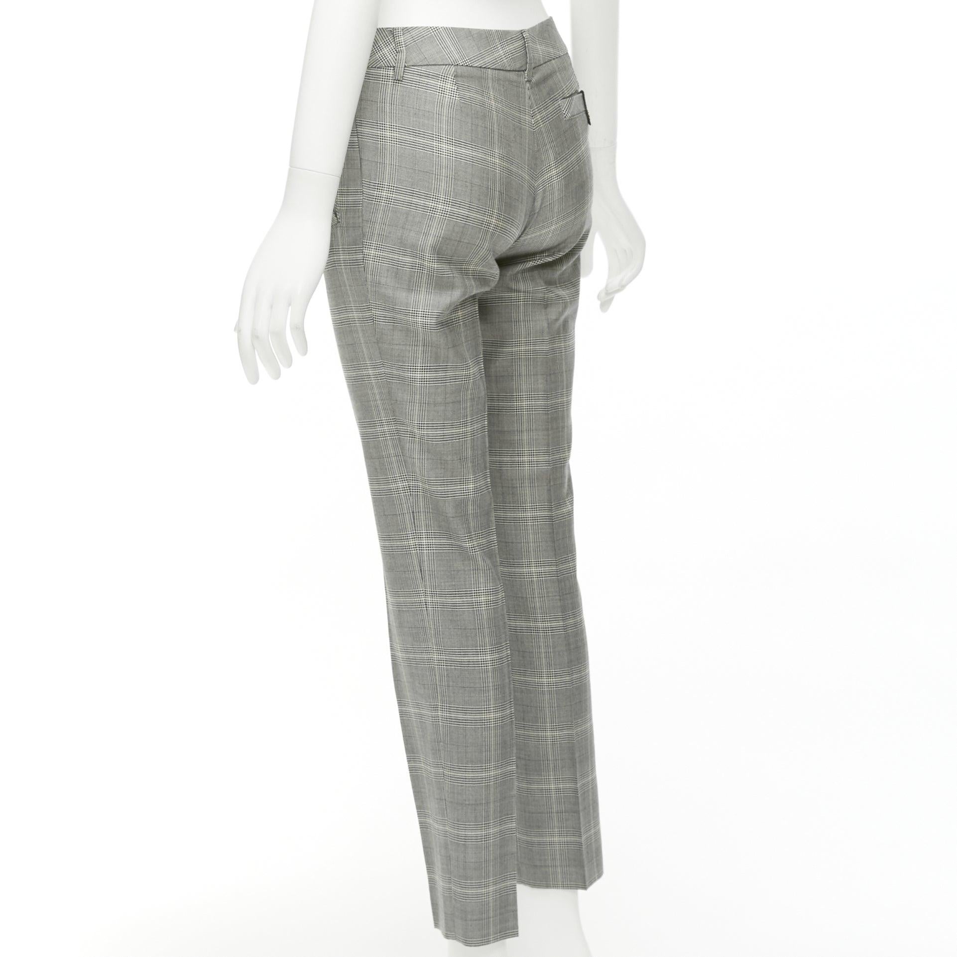 GUCCI grey houndstooth wool silk high waist gold logo back tapered pants IT38 XS 1
