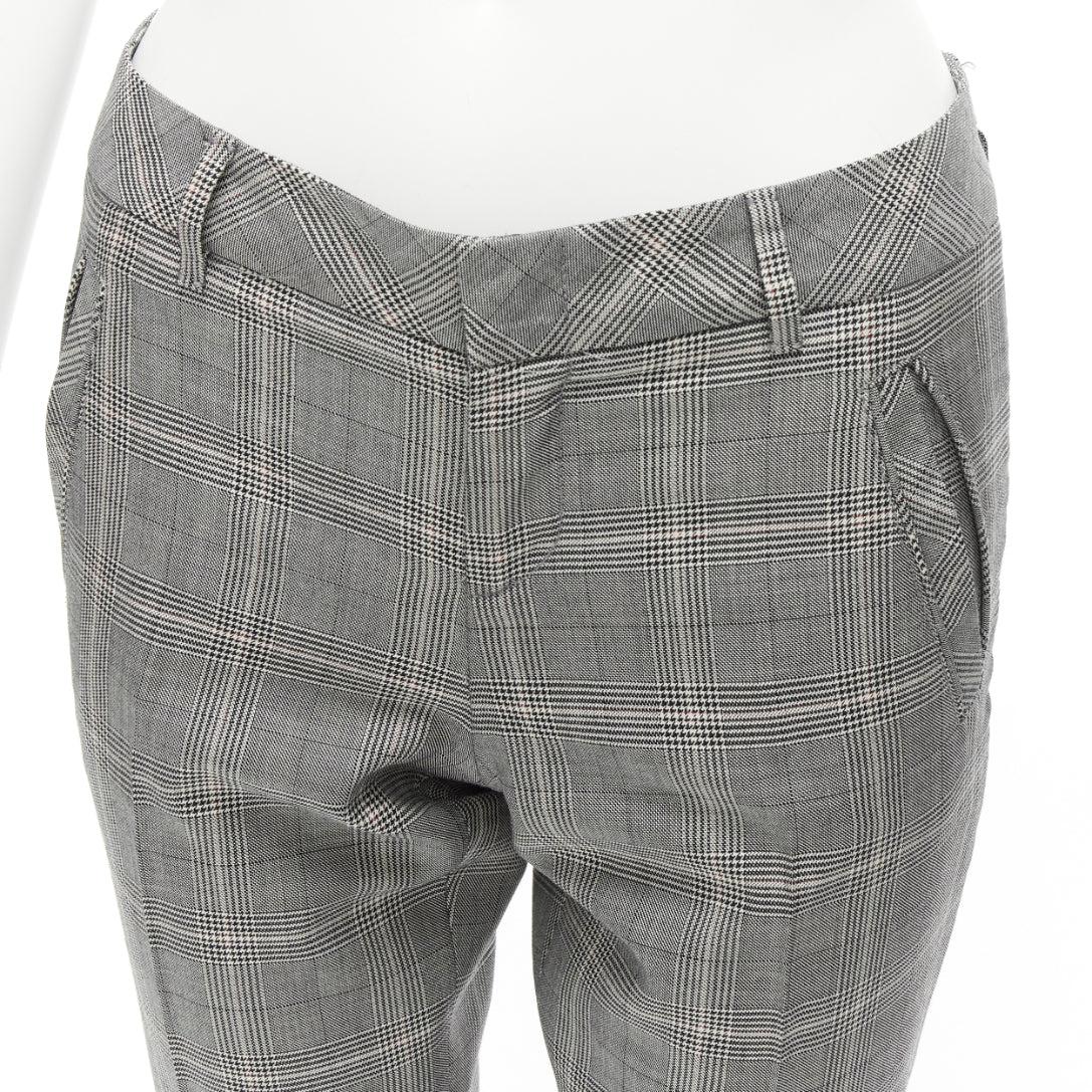 GUCCI grey houndstooth wool silk high waist gold logo back tapered pants IT38 XS 2