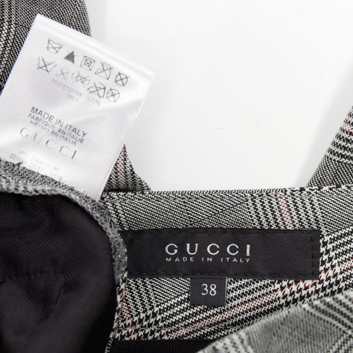 GUCCI grey houndstooth wool silk high waist gold logo back tapered pants IT38 XS 3