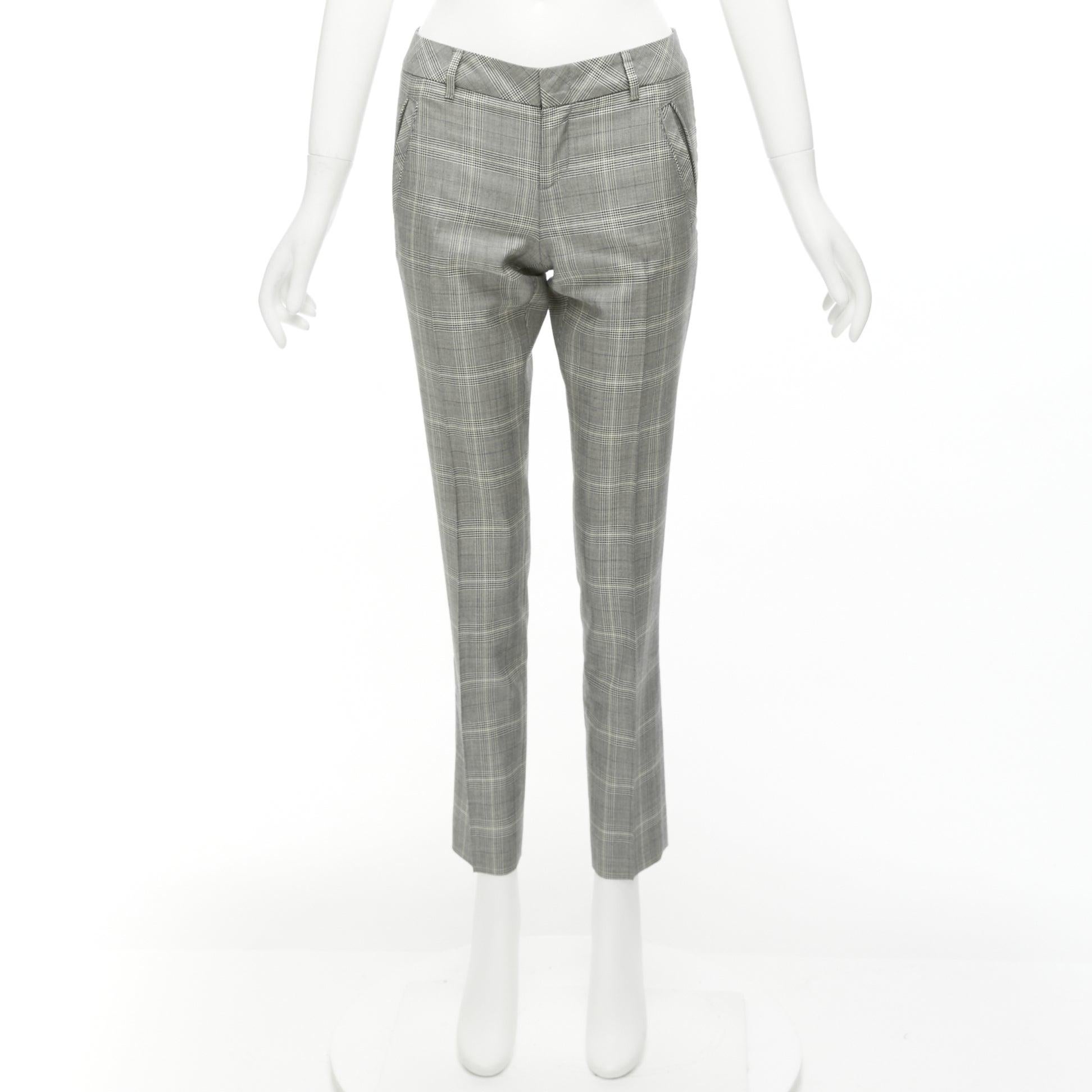 GUCCI grey houndstooth wool silk high waist gold logo back tapered pants IT38 XS 4