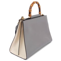 GUCCI grey & ivory leather NYMPHEA BAMBOO Top Handle Bag