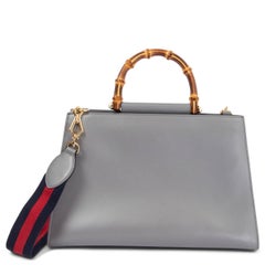 GUCCI grey & ivory leather NYMPHEA BAMBOO Top Handle Bag