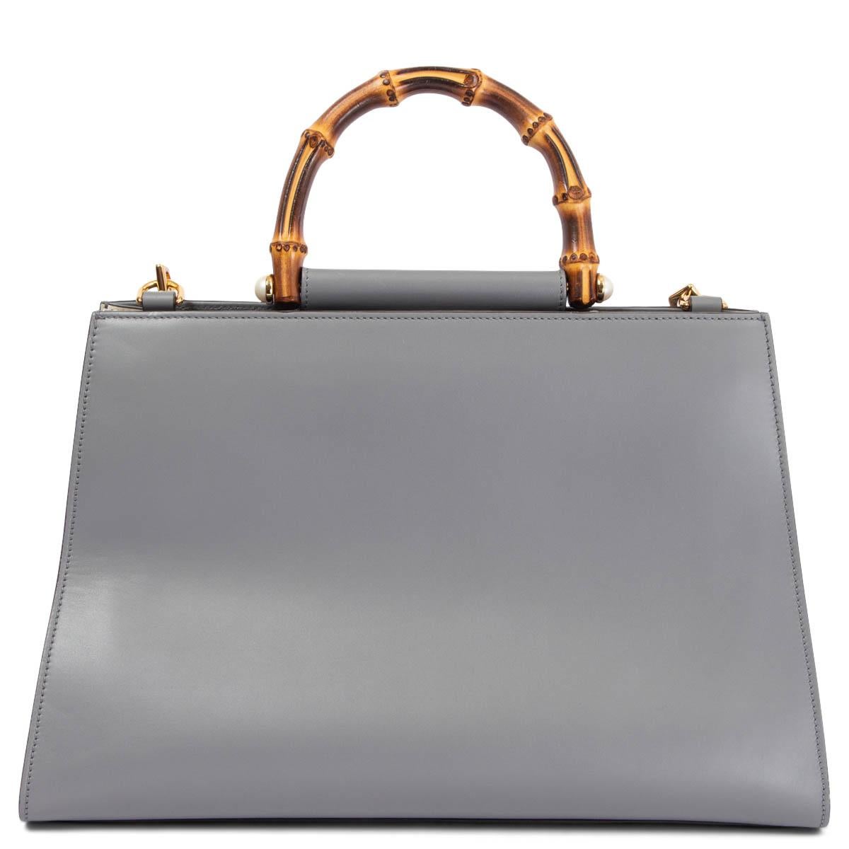 Bolso de asa superior NYMPHEA LARGE BAMBOO de piel gris y marfil de GUCCI Gris en venta