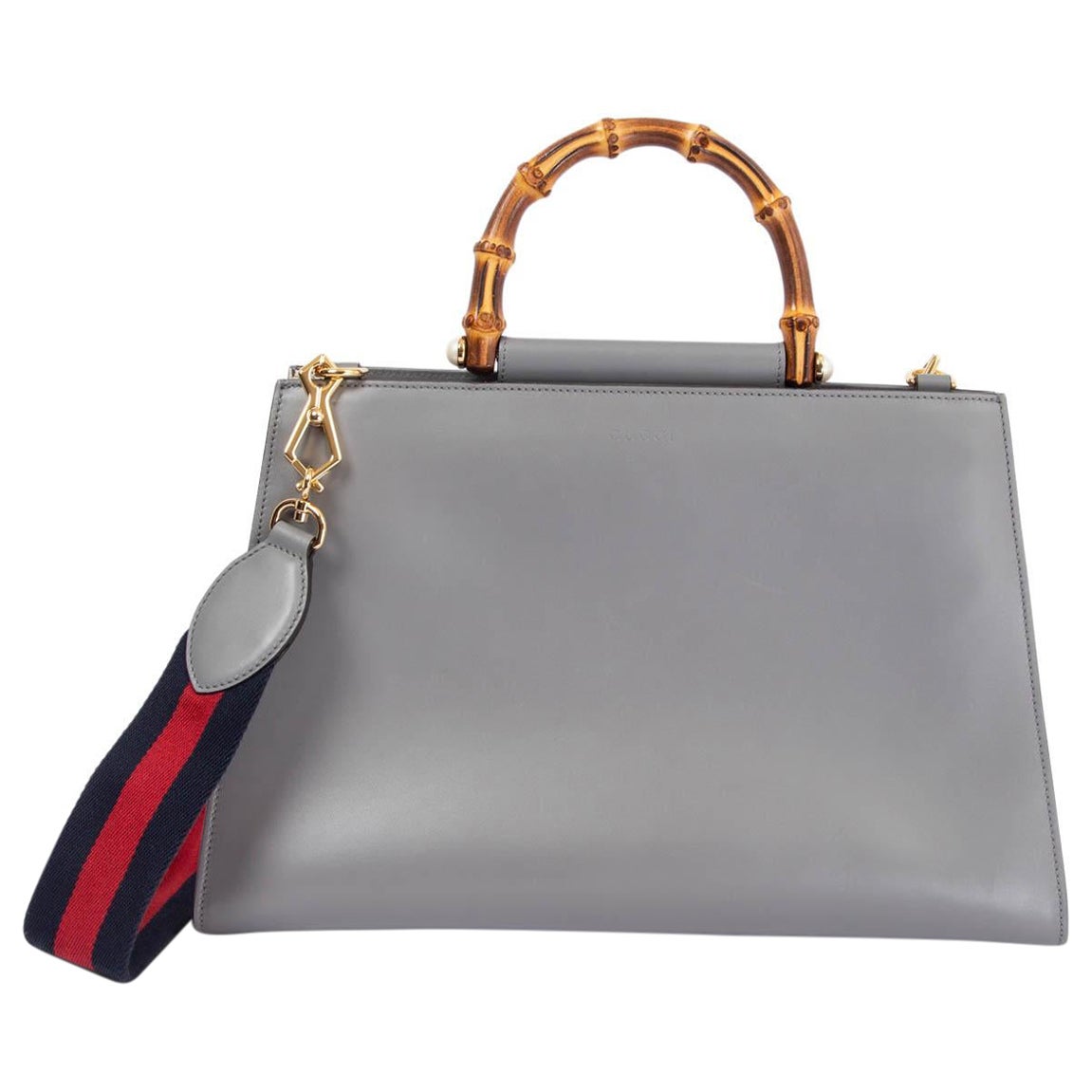 Bolso de asa superior NYMPHEA LARGE BAMBOO de piel gris y marfil de GUCCI en venta