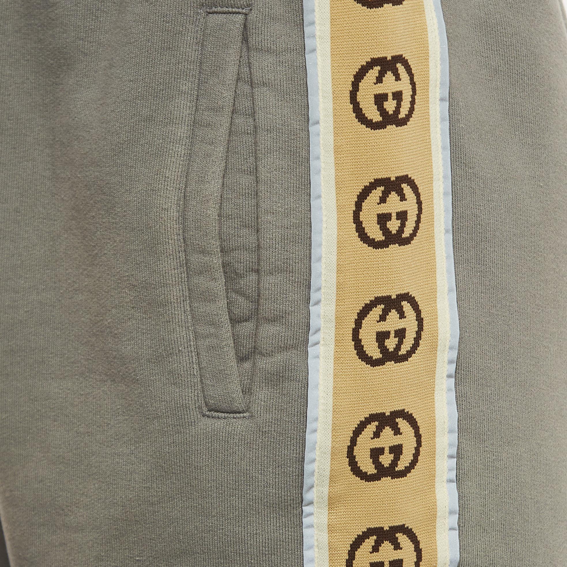 Gucci Grey Jersey Logo Tape Detailed Drawstring Shorts M 1