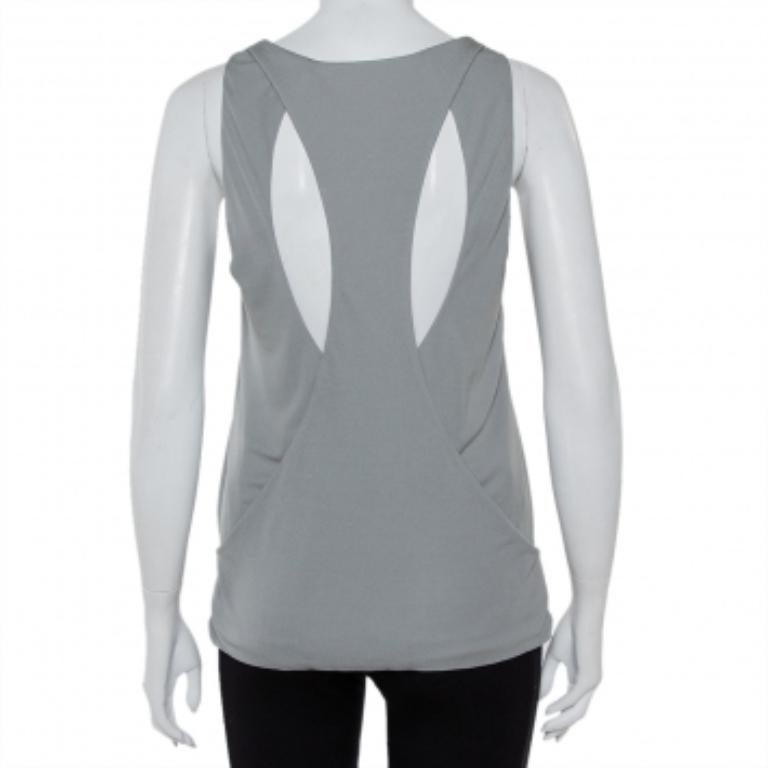 Gray Gucci Grey Knit Leather Belt Detail Tank Top M For Sale