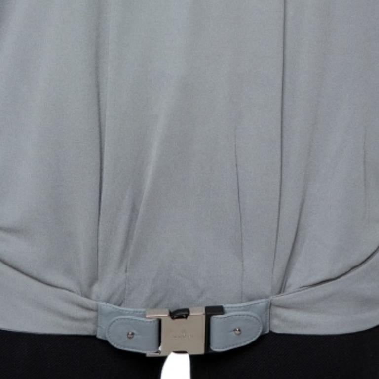 Gucci Grey Knit Leather Belt Detail Tank Top M In Good Condition For Sale In Dubai, Al Qouz 2