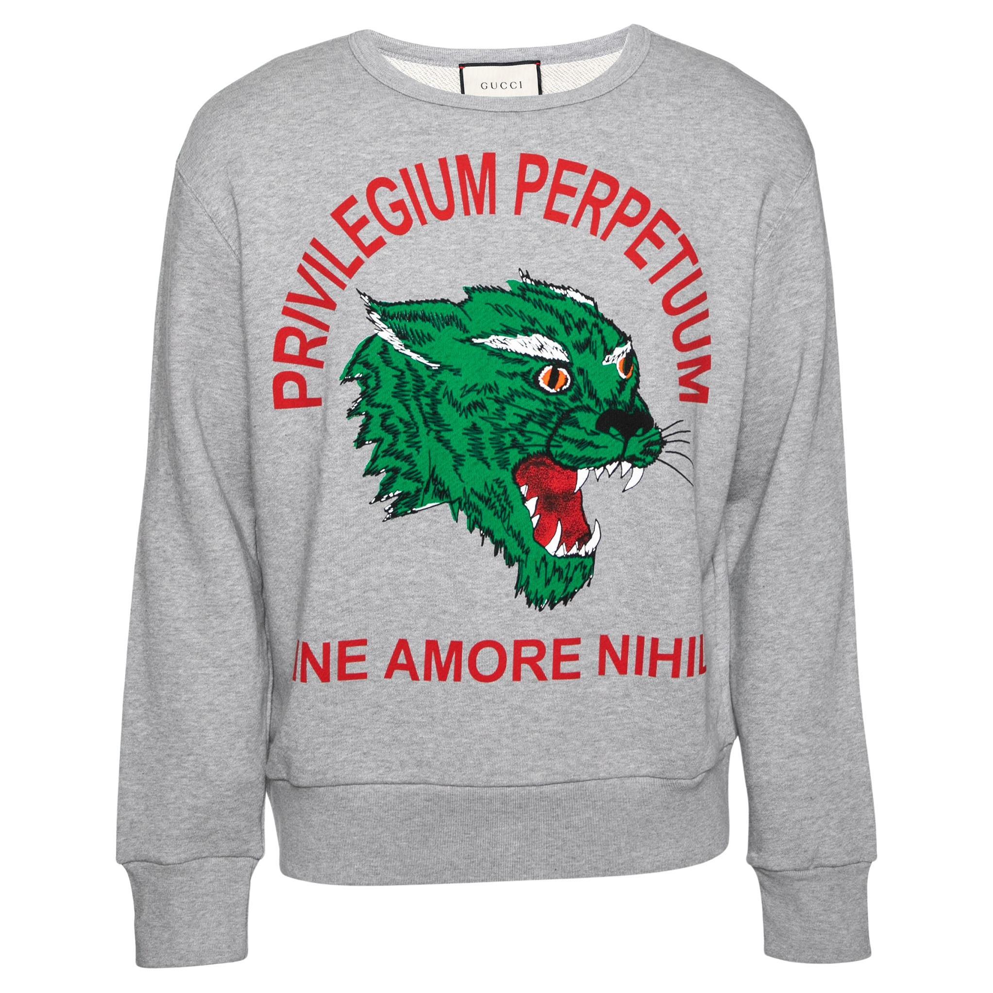 Gucci Grey Knit Privilegium Perpetuum Crew Neck Sweatshirt S