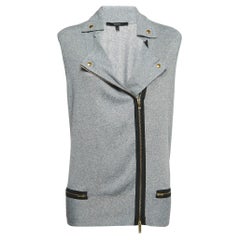Gucci Grey Knit Zip Front Sleeveless Cardigan L
