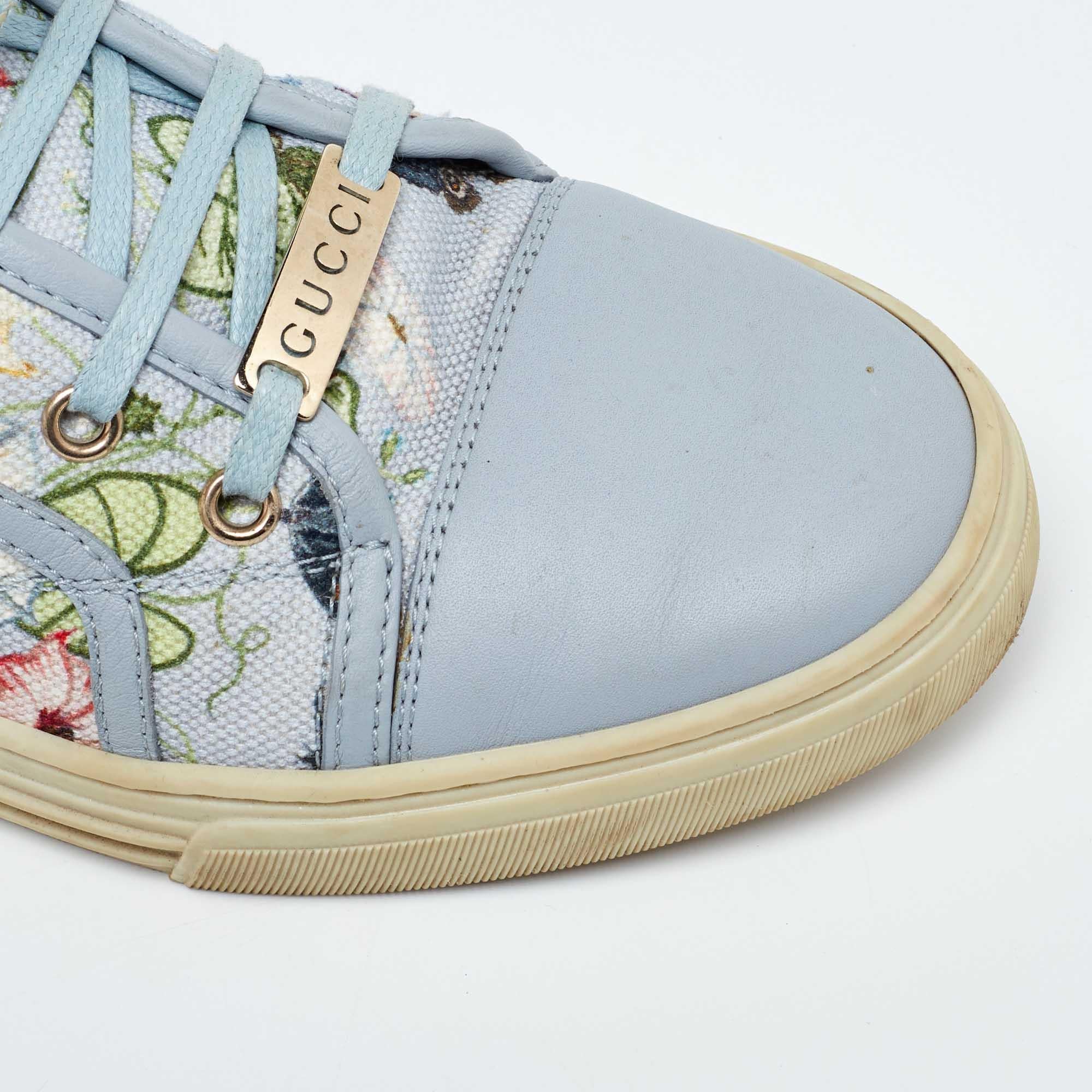 Gucci Grey Leather and Floral Print Canvas High Top Sneakers Size 39 3