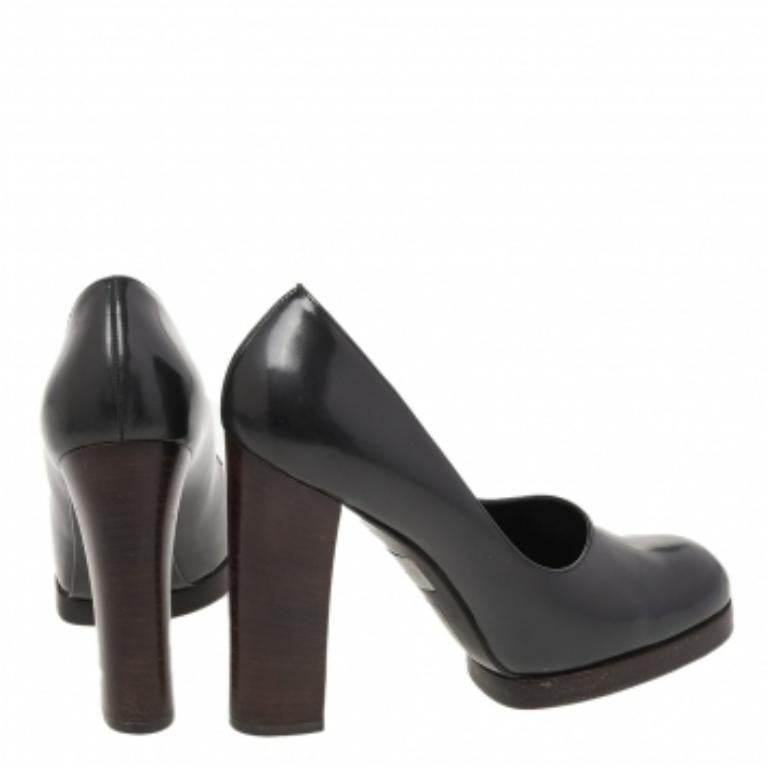 Nero Gucci Pumps con tacco a blocco in pelle grigia taglia 38