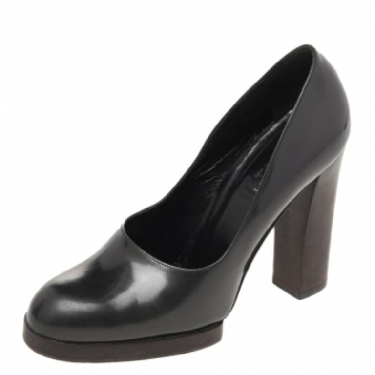 Gucci Pumps con tacco a blocco in pelle grigia taglia 38 2