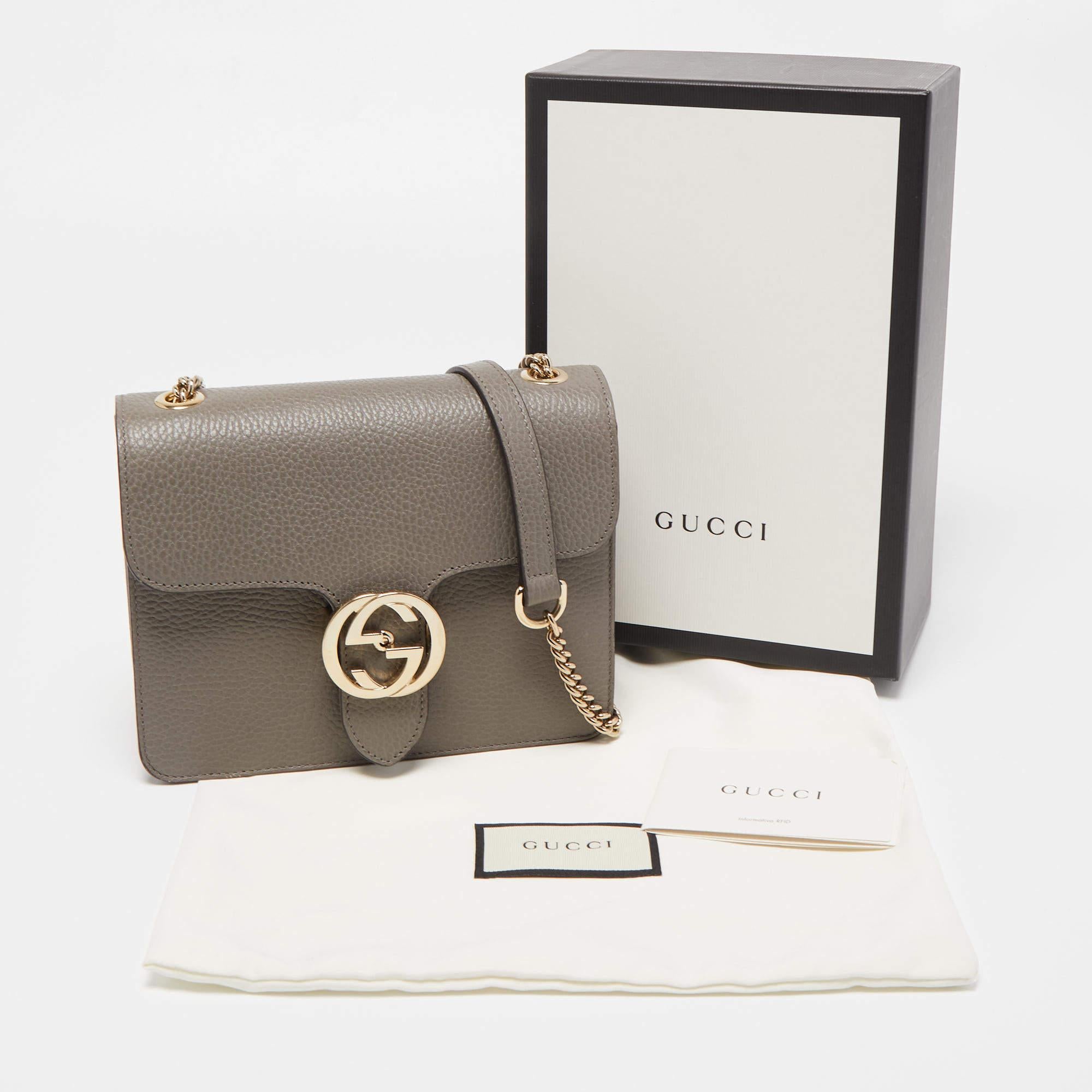 Gucci Grey Leather Dollar Interlocking G Crossbody Bag 5