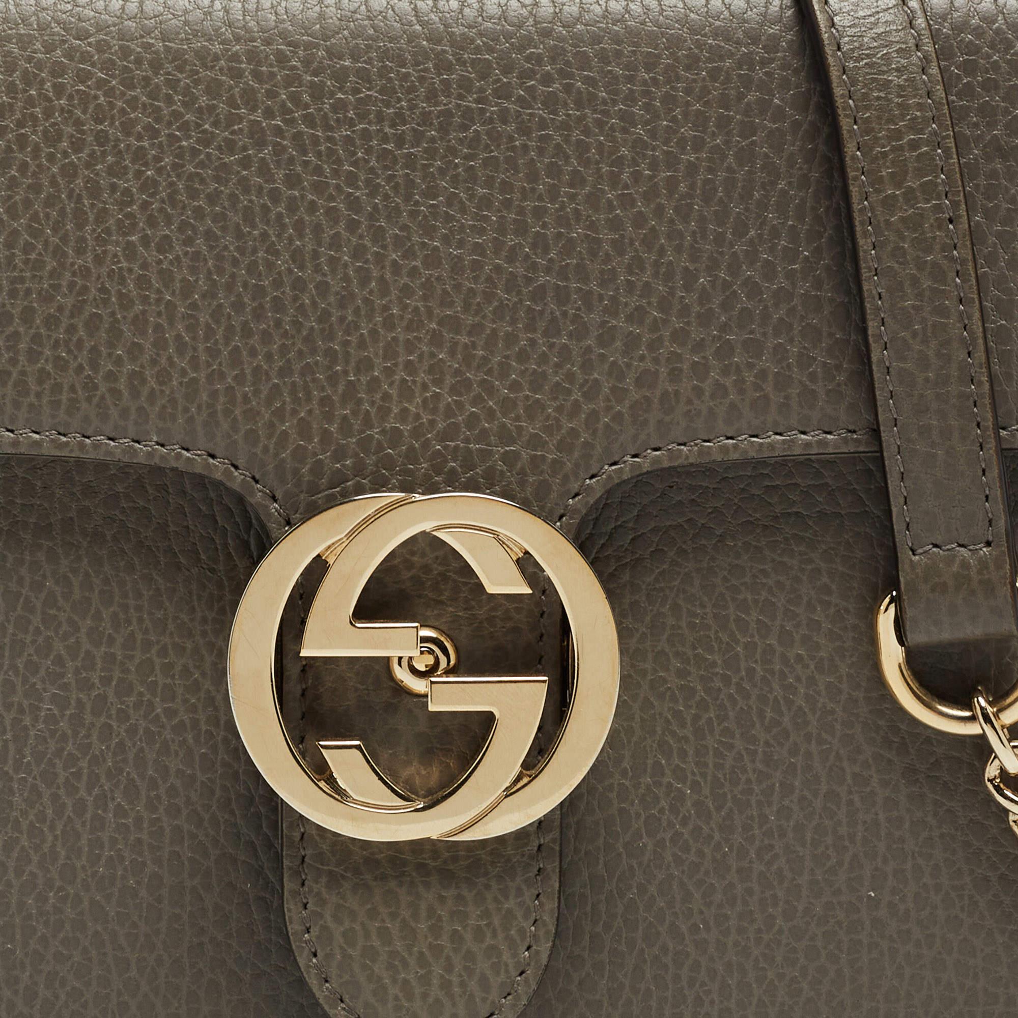 Gucci Grey Leather Dollar Interlocking G Crossbody Bag 3