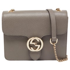 Gucci Grey Leather Dollar Interlocking G Crossbody Bag
