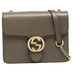 Gucci Grey Leather Dollar Interlocking G Crossbody Bag