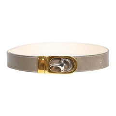 Gucci Grey Leather Gold Buckle Belt