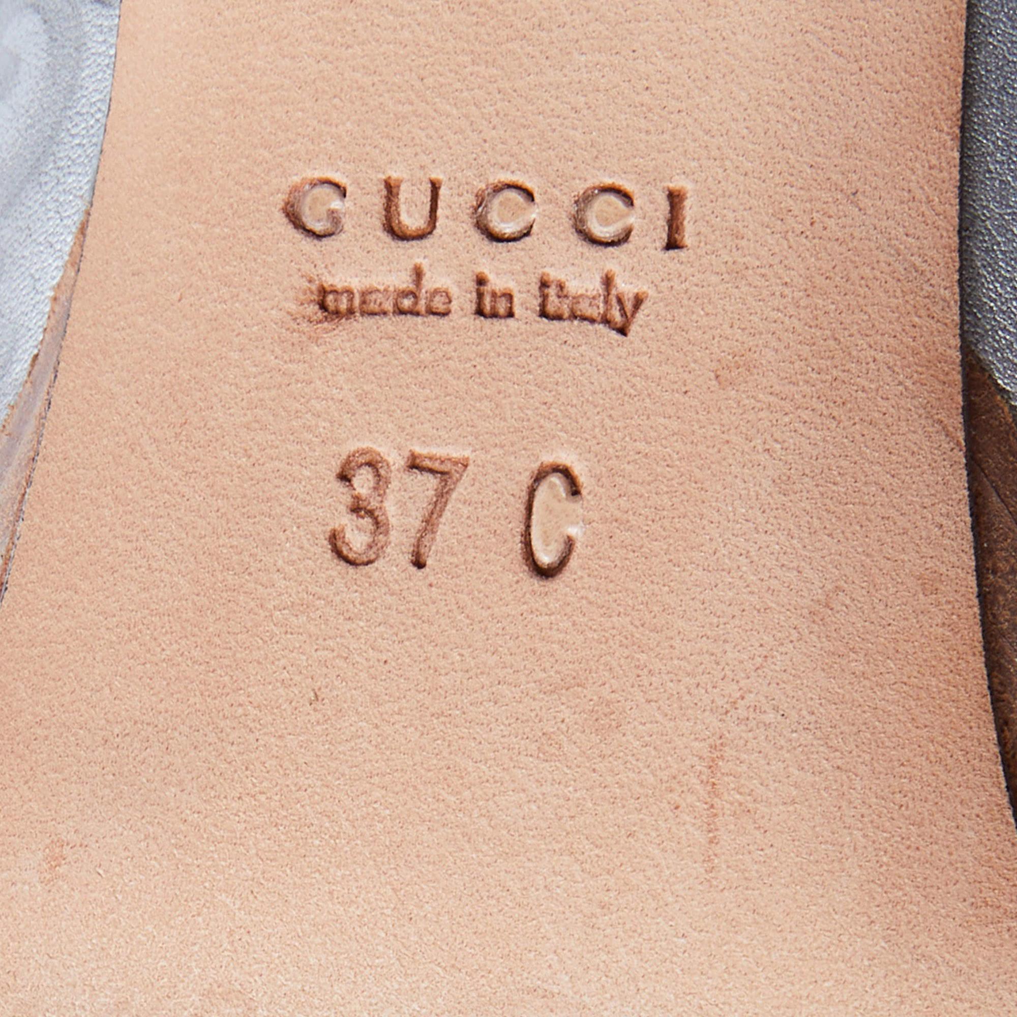 Gucci Grey Leather Guccissima Horsebit Peep Toe Pumps Size 37 3