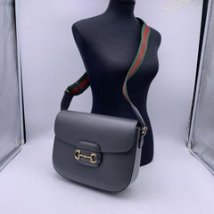 Gucci Borsa a tracolla in pelle grigia Horsebit 1955 Unisex Box
