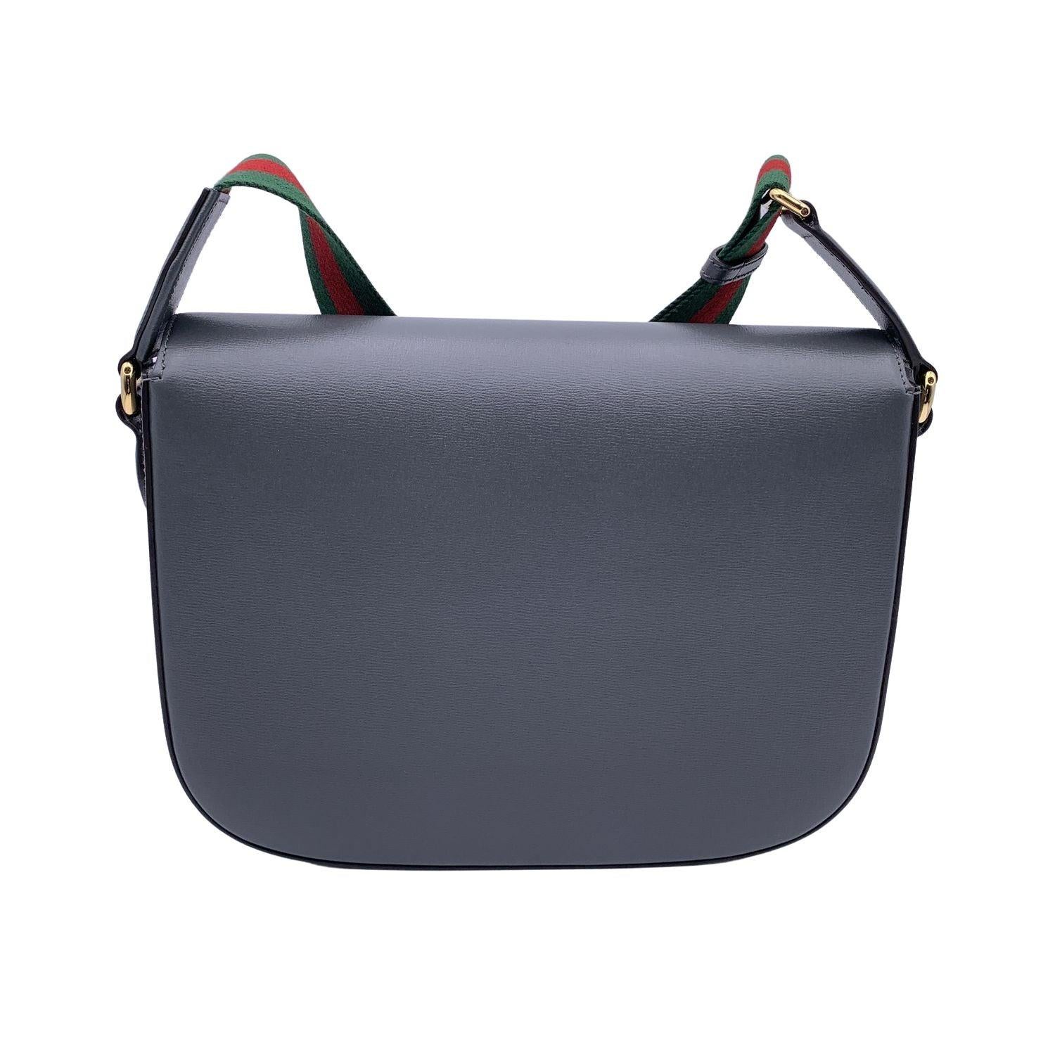 Black Gucci Grey Leather Horsebit 1955 Unisex Box Shoulder Bag For Sale