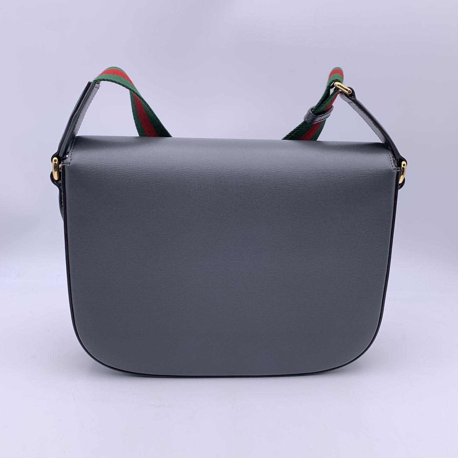 Black Gucci Grey Leather Horsebit 1955 Unisex Box Shoulder Bag