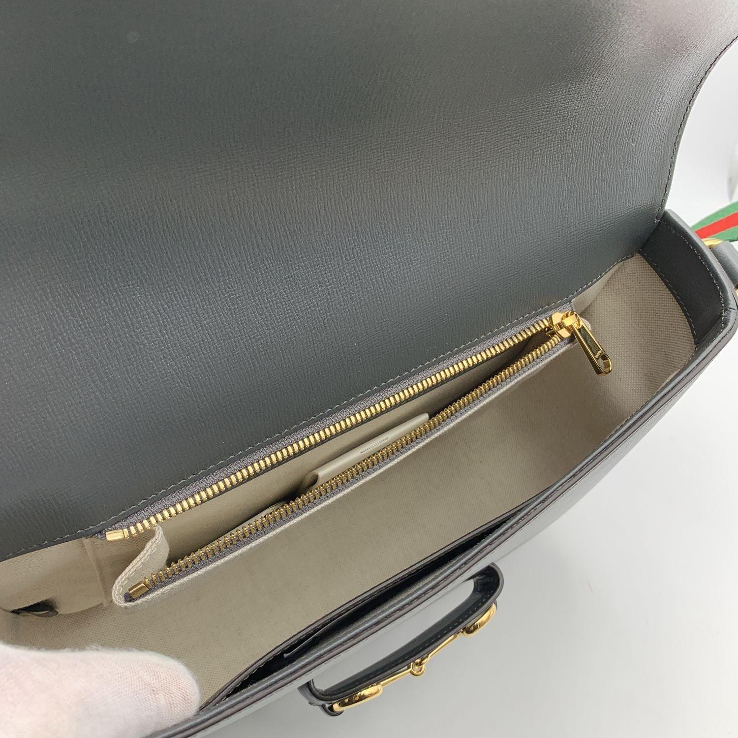 Gucci Grey Leather Horsebit 1955 Unisex Box Shoulder Bag For Sale 3