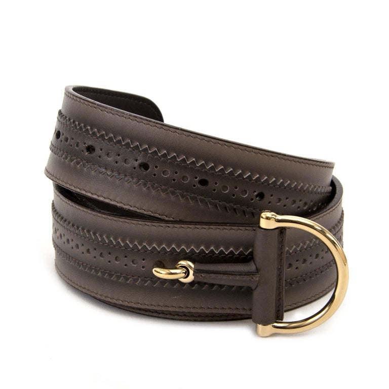 Gucci Grey Leather Horsebit Belt - Size 85 For Sale at 1stdibs