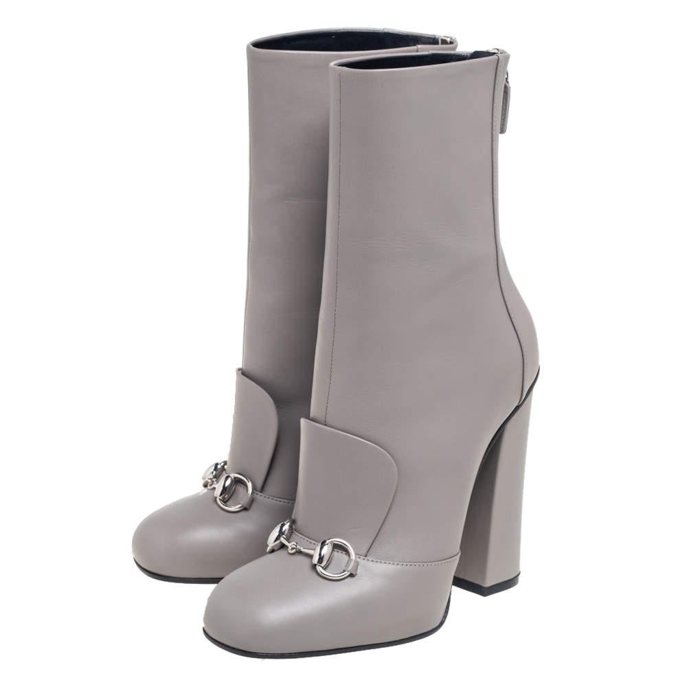 Women's Gucci Grey Leather Horsebit Detail Ankle Boots Size 36.5