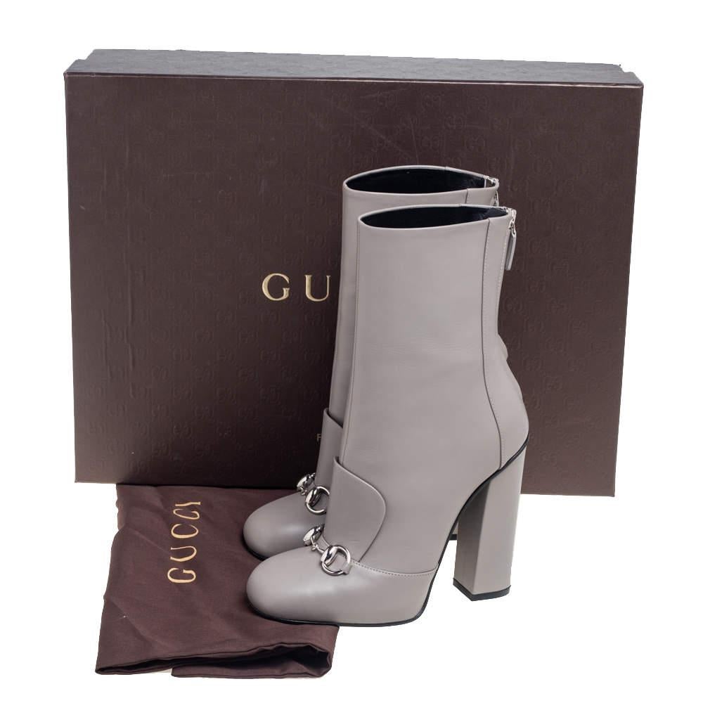 Gucci Grey Leather Horsebit Detail Ankle Boots Size 36.5 2