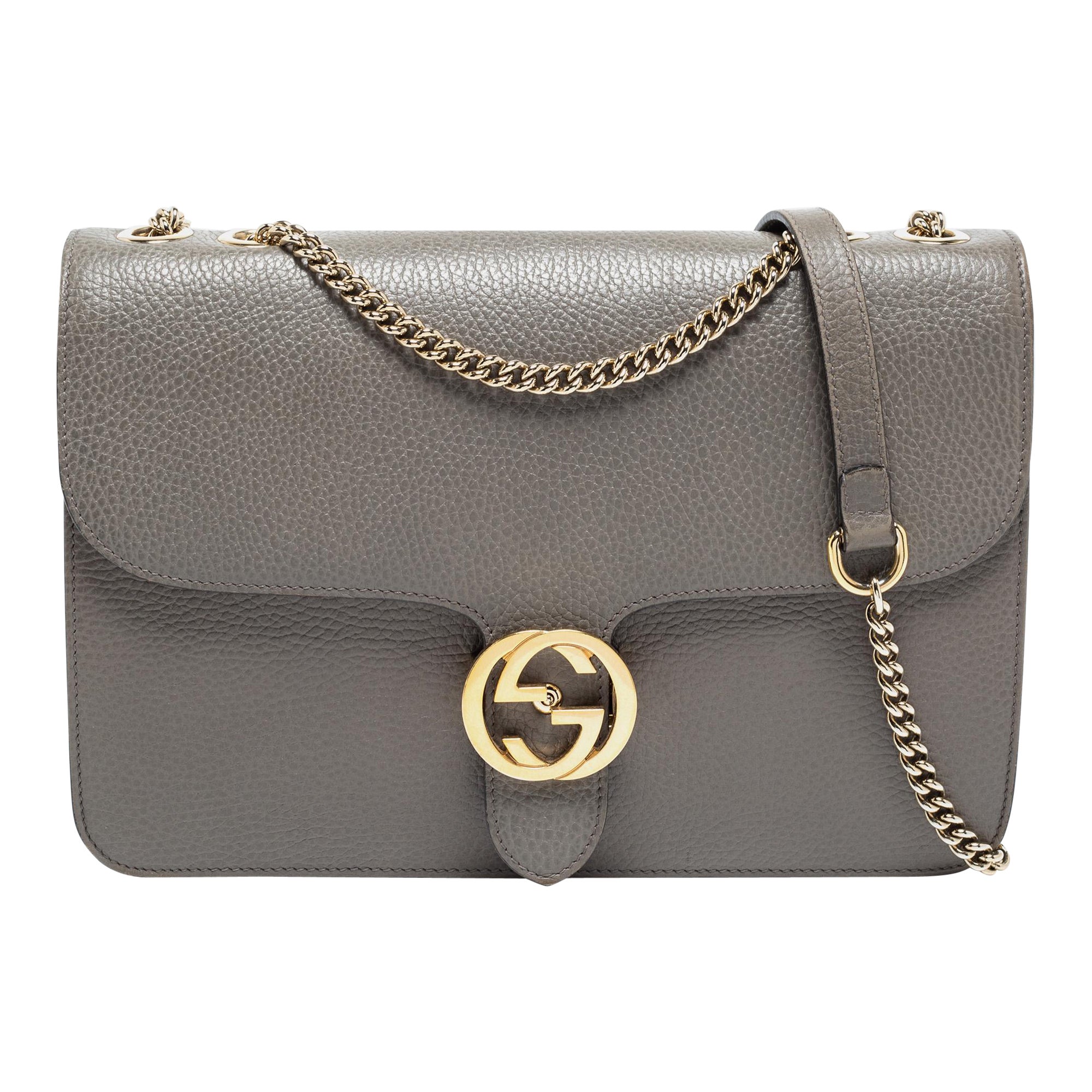 Gucci Grey Leather Interlocking G Shoulder Bag