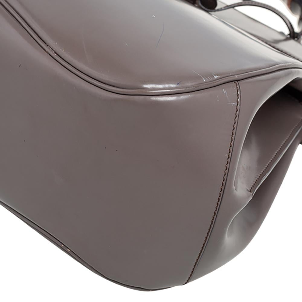 Gucci Grey Leather Lady Lock Bamboo Large Top Handle Bag In Fair Condition In Dubai, Al Qouz 2