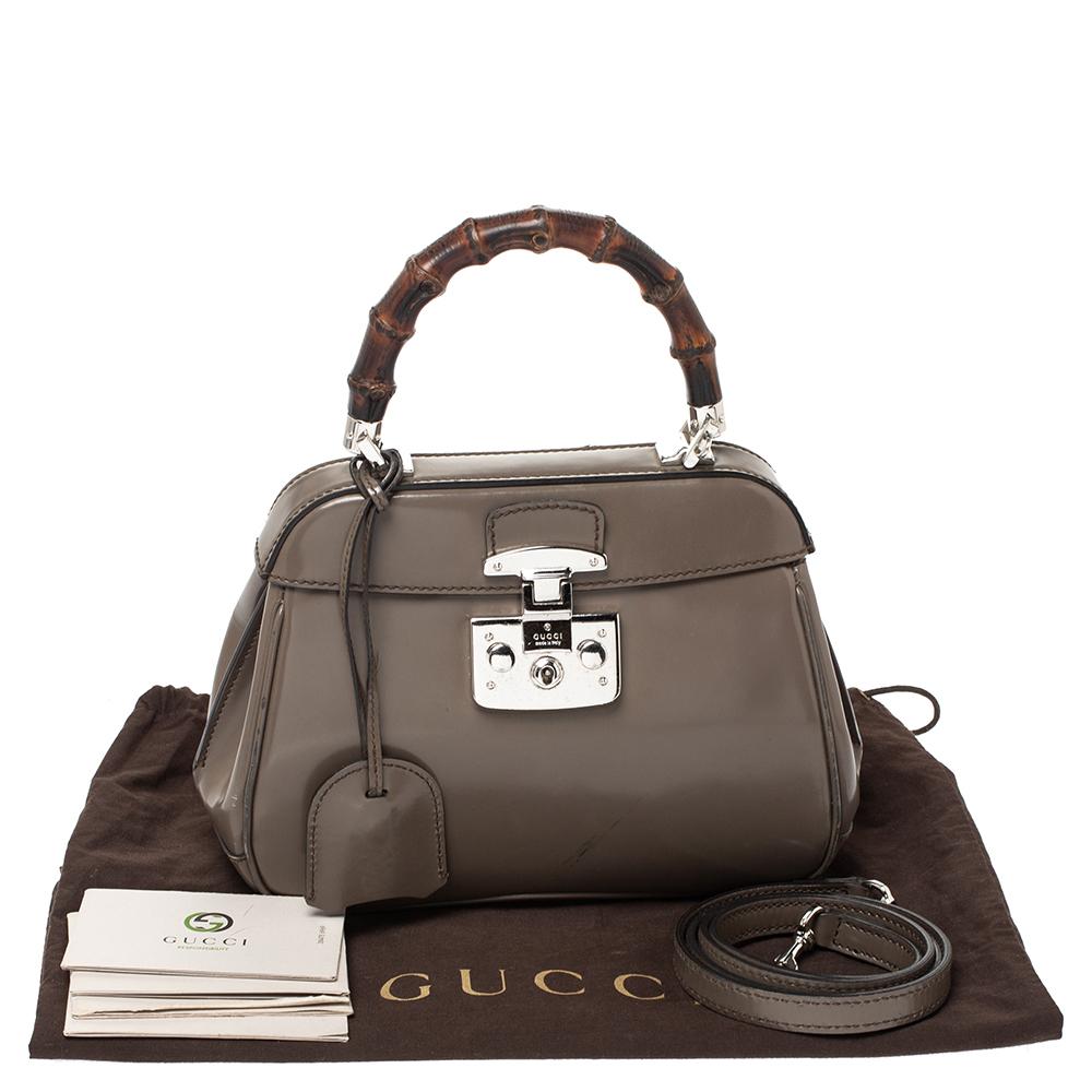 Gucci Grey Leather Lady Lock Bamboo Top Handle Bag 2