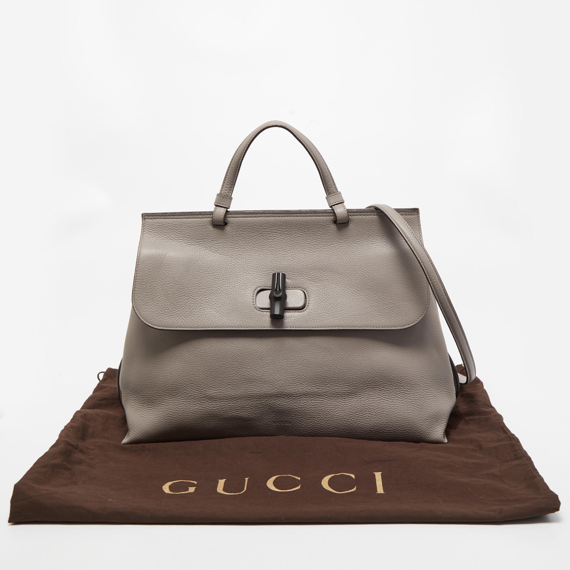 Gucci Grey Leather Large Bamboo Daily Top Handle Bag 8