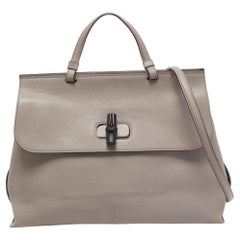 Gucci Grey Leather Large Bamboo Daily Top Handle Bag