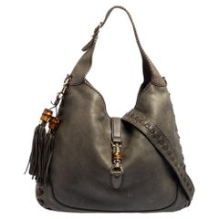 Used Gucci Grey Leather Large New Jackie Hobo
