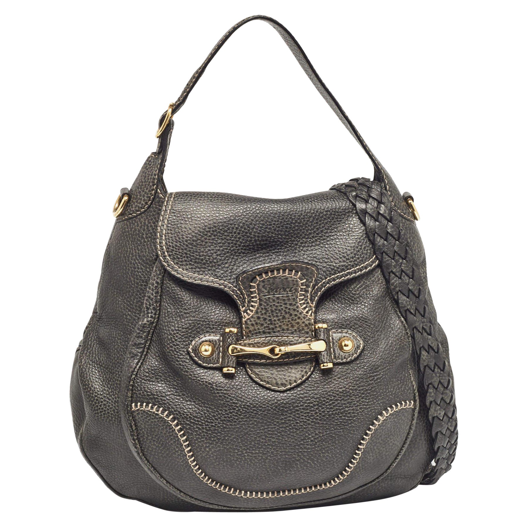 Gucci grand sac hobo en cuir gris pelham