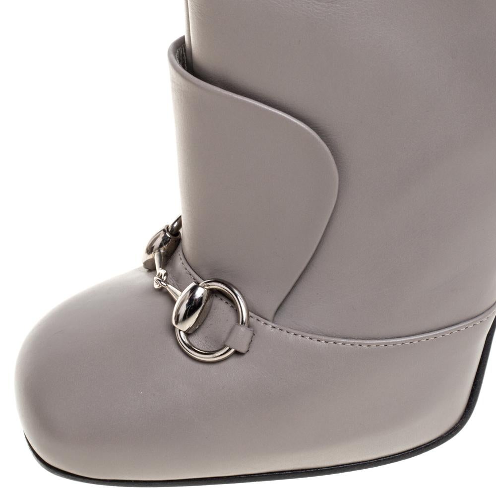 Gucci Grey Leather Lillian Horsebit Knee High Boots Size 41 1