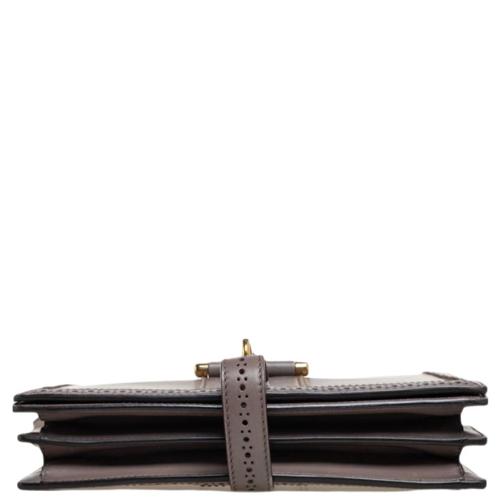 Women's Gucci Grey Leather Medium Duilio Brogue Shoulder Bag
