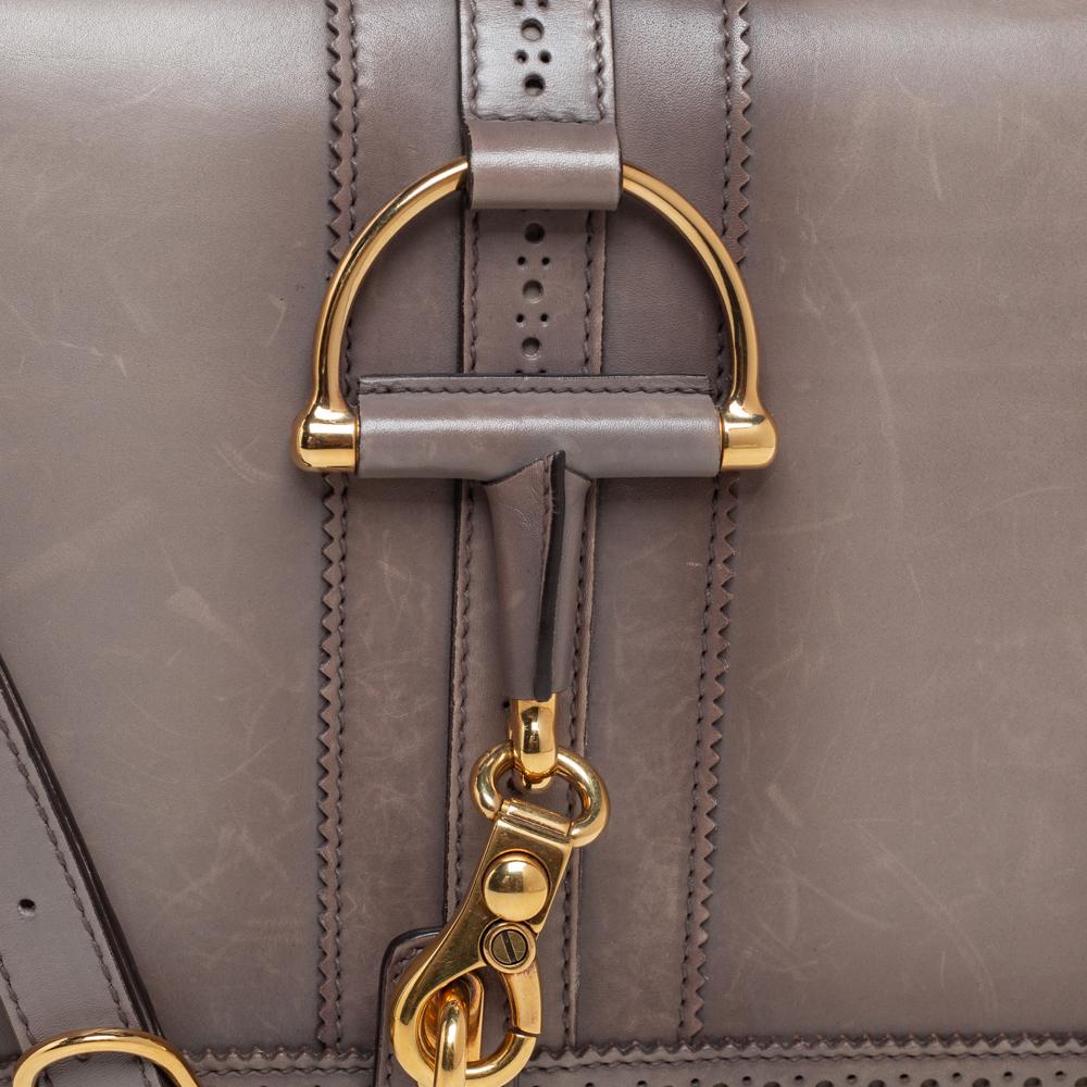Gucci Grey Leather Medium Duilio Brogue Shoulder Bag 3