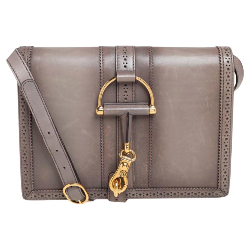 Gucci Grey Leather Medium Duilio Brogue Shoulder Bag