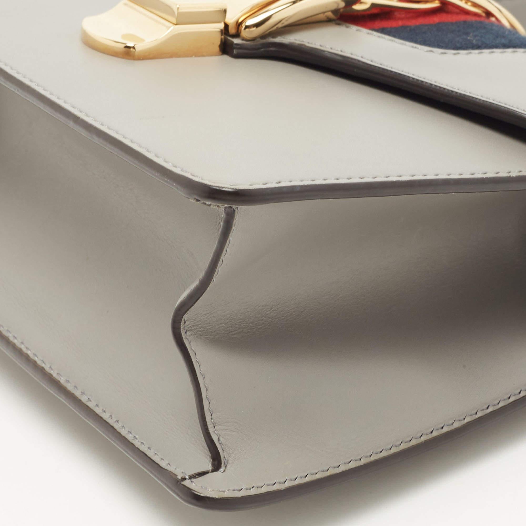 Gray Gucci Grey Leather Mini Web Chain Sylvie Top Handle Bag