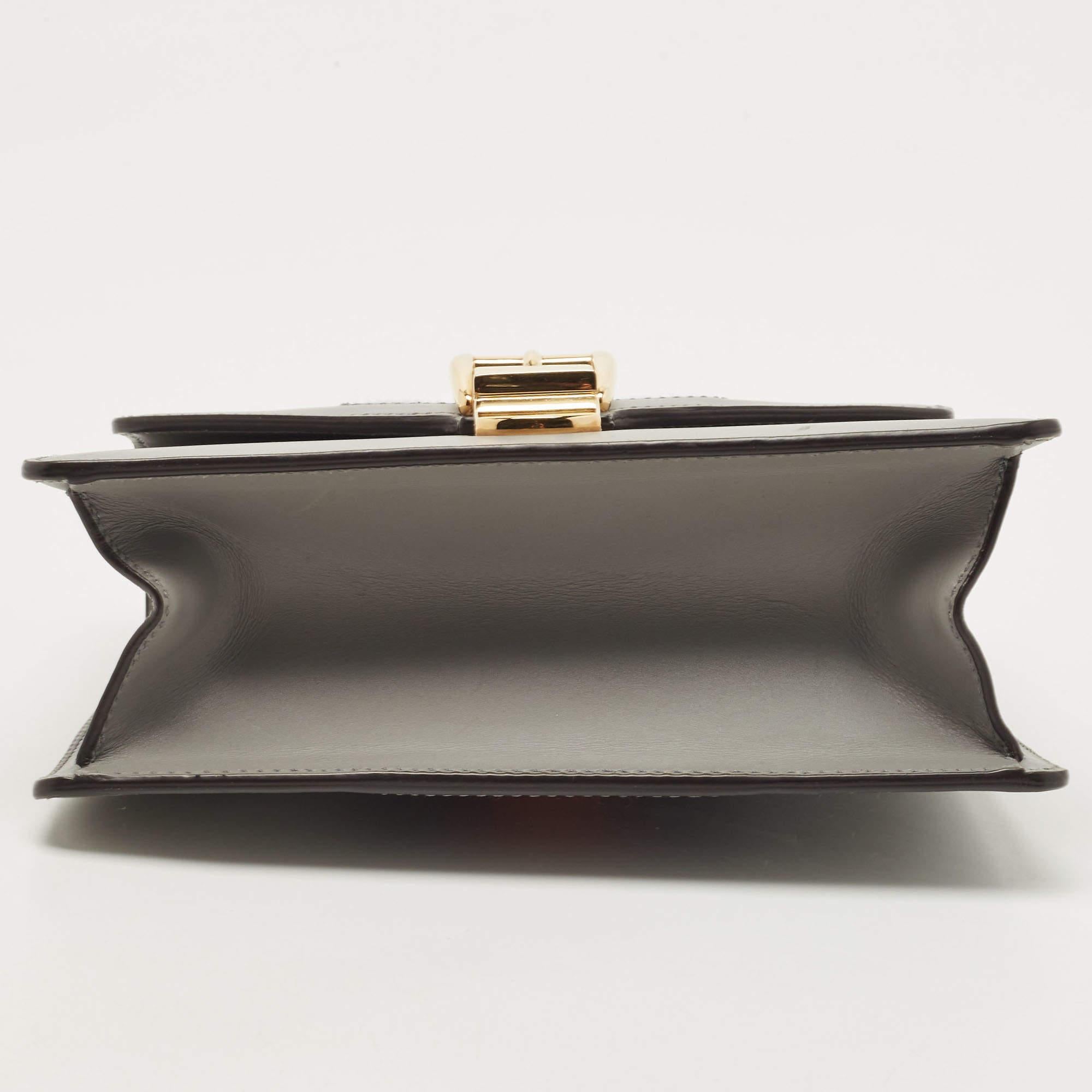 Women's Gucci Grey Leather Mini Web Chain Sylvie Top Handle Bag