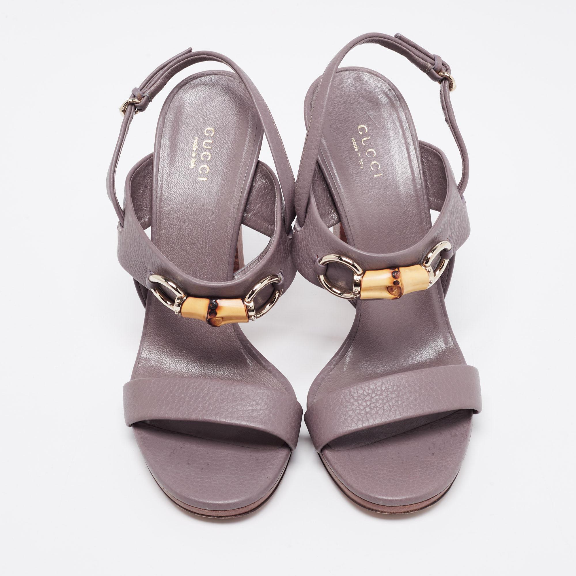 Gray Gucci Grey Leather Platform Slingback Sandals Size 39