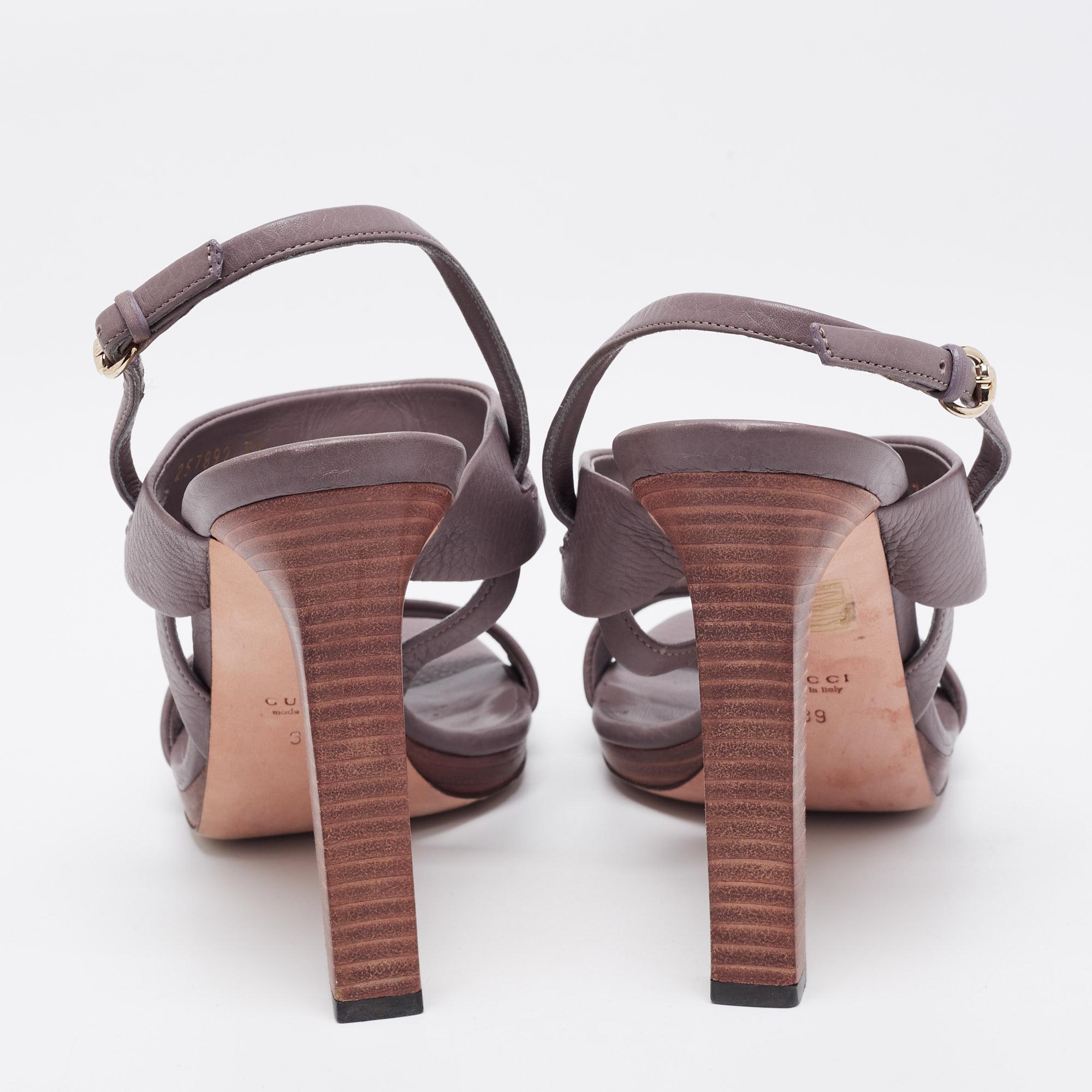 Gucci Grey Leather Platform Slingback Sandals Size 39 2