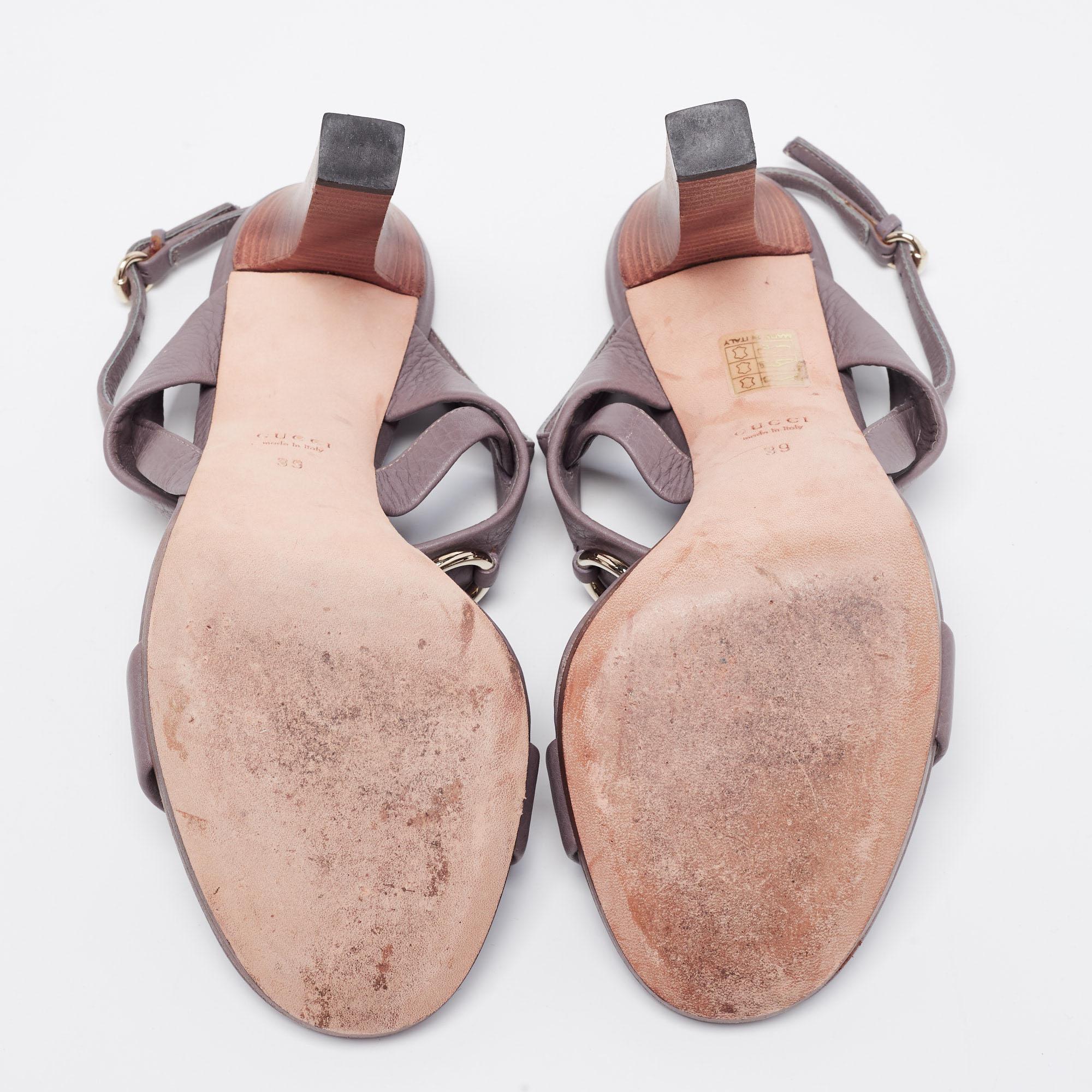 Gucci Grey Leather Platform Slingback Sandals Size 39 3