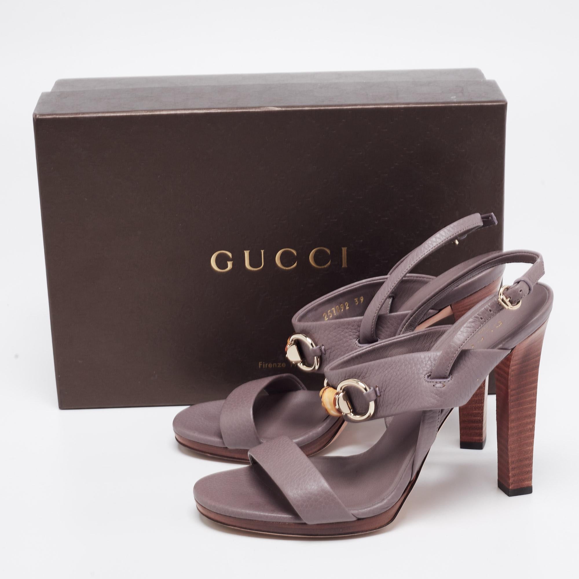 Gucci Grey Leather Platform Slingback Sandals Size 39 4