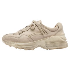 Gucci Grey Leather Rhyton Lace Up Sneakers Size 41