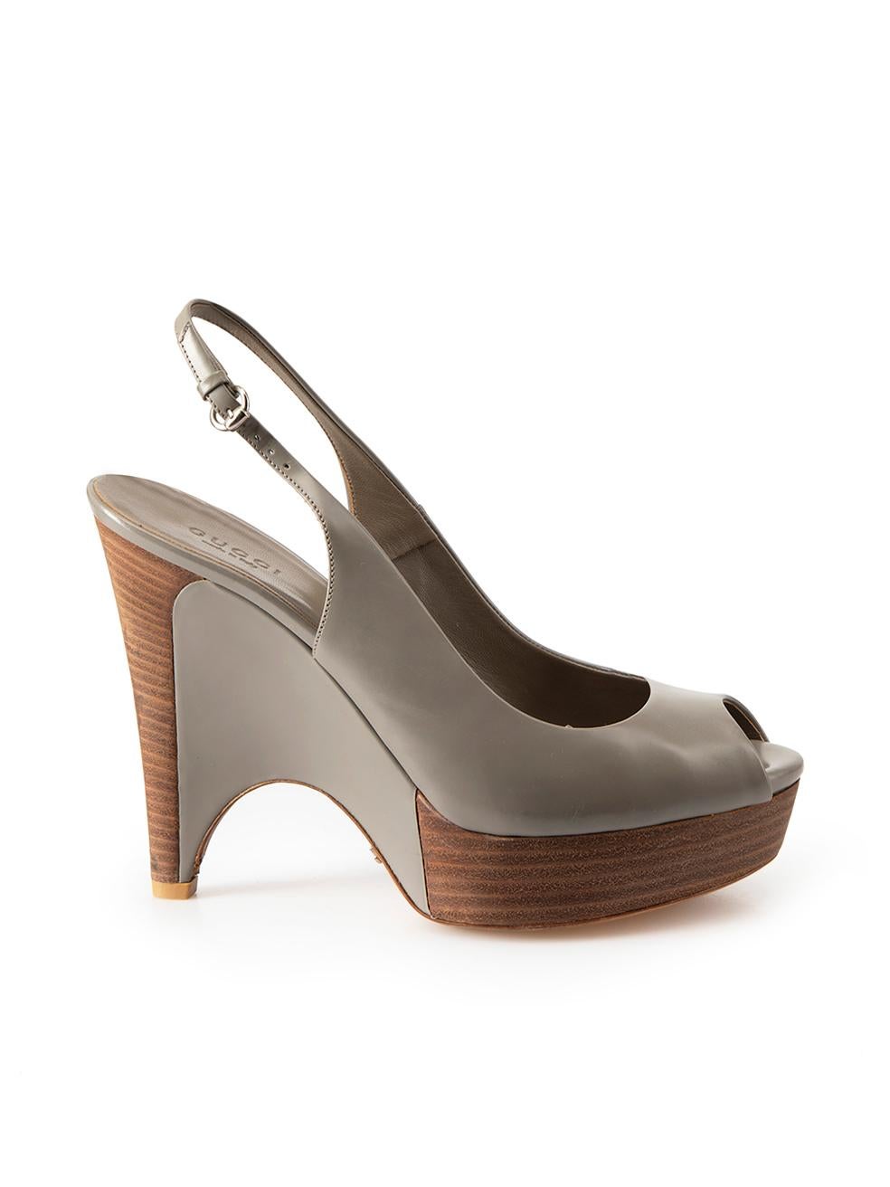 Gucci Grey Leather Slingback Heeled Sandals Size IT 37 For Sale