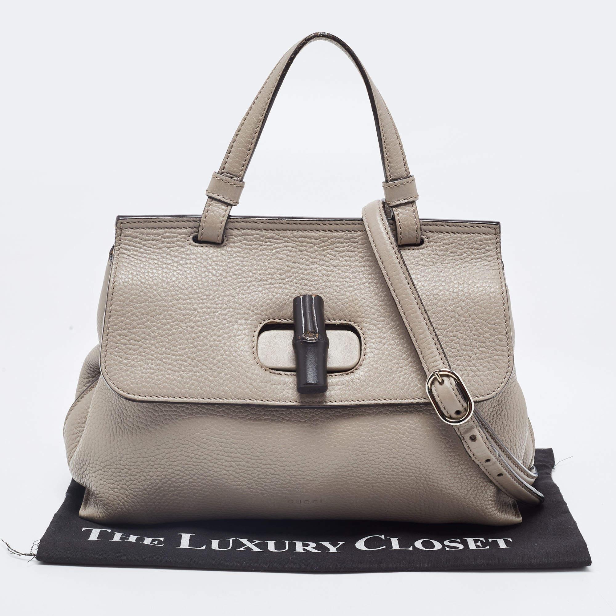 Gucci Grey Leather Small Bamboo Daily Top Handle Bag For Sale 8
